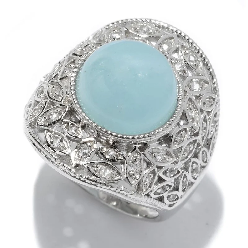 Moonstone Gemstone Rings in Silver - Plated Copper with a Celtic - Inspired Pattern for a Mystical VibeSterling Silver 11mm Round Milky Aquamarine and White Topaz Ring Moonstone Gemstone Rings in Silver - Plated Copper with a Celtic - Inspired Pattern for a Mystical VibeSterling Silver 11mm Round Milky Aquamarine and White Topaz Ring