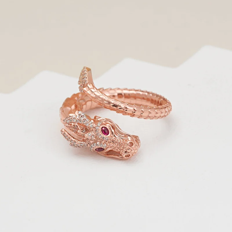 9K Rose Gold Diamond and Ruby Dragon Ring