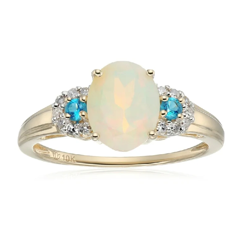 Aquamarine Gemstone Rings in 9K Gold with a Bezel Setting for a Modern and Secure Fit10k White Gold Ethiopian Opal, Diamond 3-Stone Engagement Ring, Size 7 - Blue Aquamarine Gemstone Rings in 9K Gold with a Bezel Setting for a Modern and Secure Fit10k White Gold Ethiopian Opal, Diamond 3-Stone Engagement Ring, Size 7 - Blue