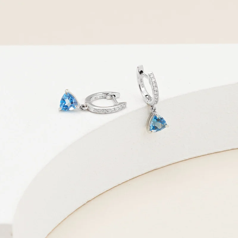 9K White Gold Trilliant Cut Topaz Diamond Earrings