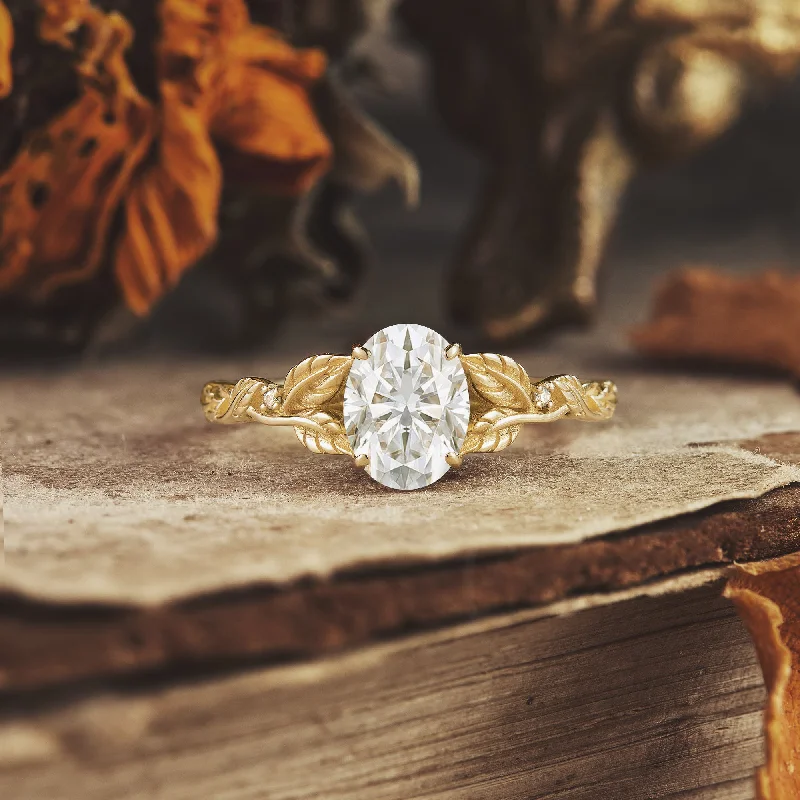 Men's Sapphire Engagement Rings in 18K White Gold with Pave Diamond AccentsOval Cut Moissanite Leaf Ring - Beata Men's Sapphire Engagement Rings in 18K White Gold with Pave Diamond AccentsOval Cut Moissanite Leaf Ring - Beata