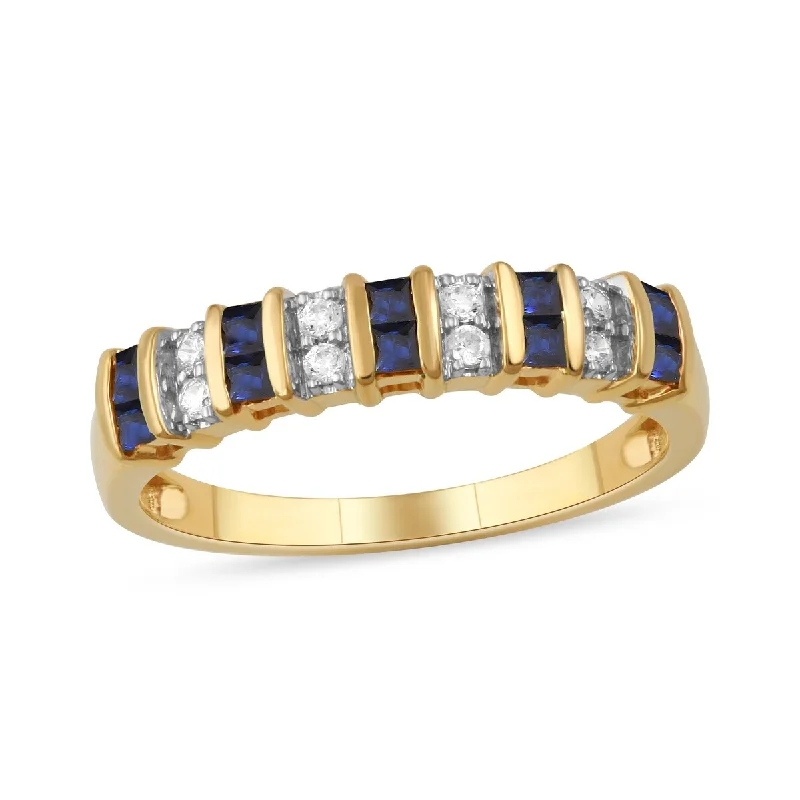 Lapis Lazuli Gemstone Rings in Sterling Silver with a Star - Shaped Setting for a Celestial - Inspired PieceBlue Sapphire Gemstone 1/10ct Diamond Band in 10k Gold by De Couer Lapis Lazuli Gemstone Rings in Sterling Silver with a Star - Shaped Setting for a Celestial - Inspired PieceBlue Sapphire Gemstone 1/10ct Diamond Band in 10k Gold by De Couer