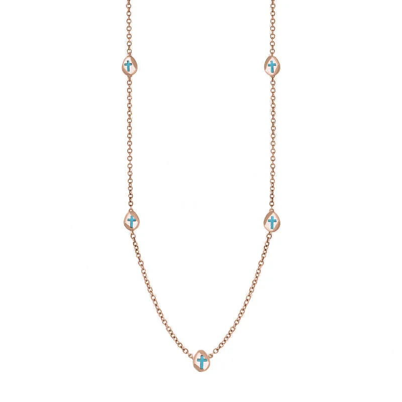 handmade chain necklaces jewelry18ct Rose Gold Turquoise Cross Link Disc Chain Necklace handmade chain necklaces jewelry18ct Rose Gold Turquoise Cross Link Disc Chain Necklace