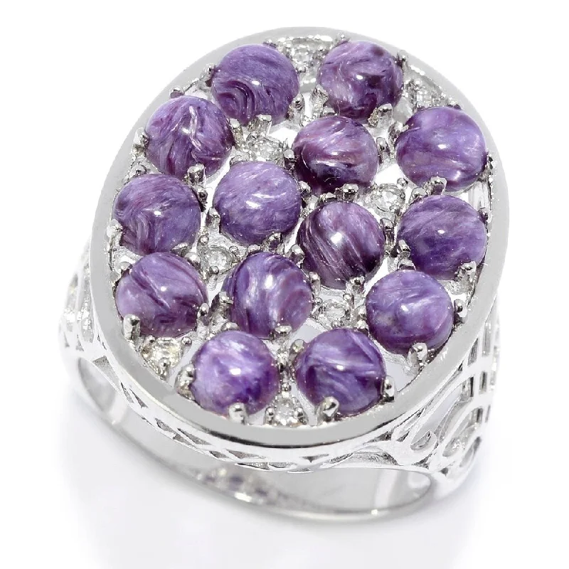 Alexandrite Gemstone Rings in Platinum with a Hidden Halo for a Rare and Luxurious PieceSterling Silver Charoite & White Topaz Oval Shaped Ring Alexandrite Gemstone Rings in Platinum with a Hidden Halo for a Rare and Luxurious PieceSterling Silver Charoite & White Topaz Oval Shaped Ring