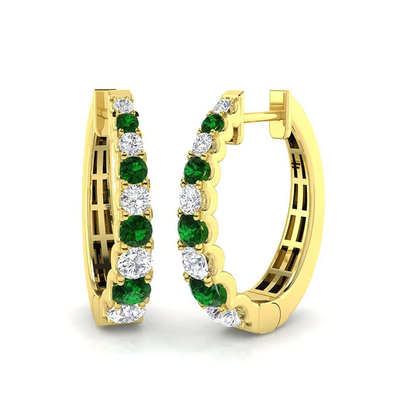 Graduated Emerald & Diamond Hoop Earrings