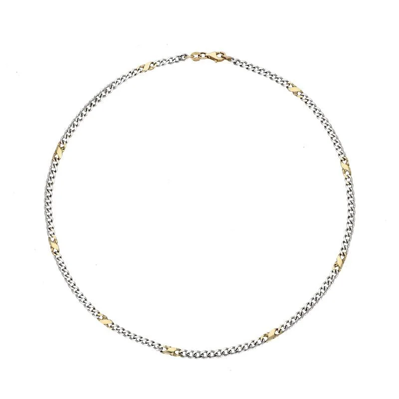 vintage style chain necklaces9ct White and Yellow Gold Figaro Chain Necklace