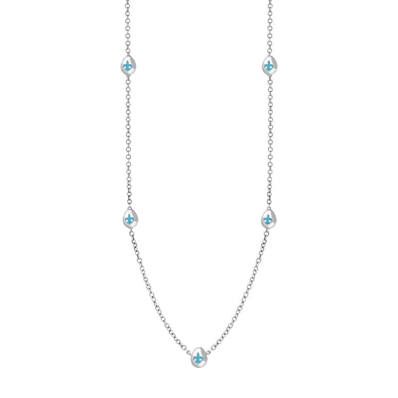 curb chain necklaces popularity18ct White Gold Turquoise Fleur De Lis Link Disc Chain Necklace curb chain necklaces popularity18ct White Gold Turquoise Fleur De Lis Link Disc Chain Necklace