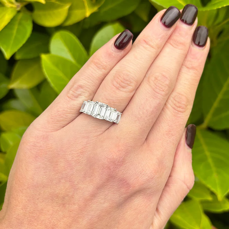Blue Topaz - Embellished Wedding Bands in Silver for a Birthstone - Inspired and Colorful Piece5 Stone Emerald Cut Eternity Ring 4.94ct Blue Topaz - Embellished Wedding Bands in Silver for a Birthstone - Inspired and Colorful Piece5 Stone Emerald Cut Eternity Ring 4.94ct