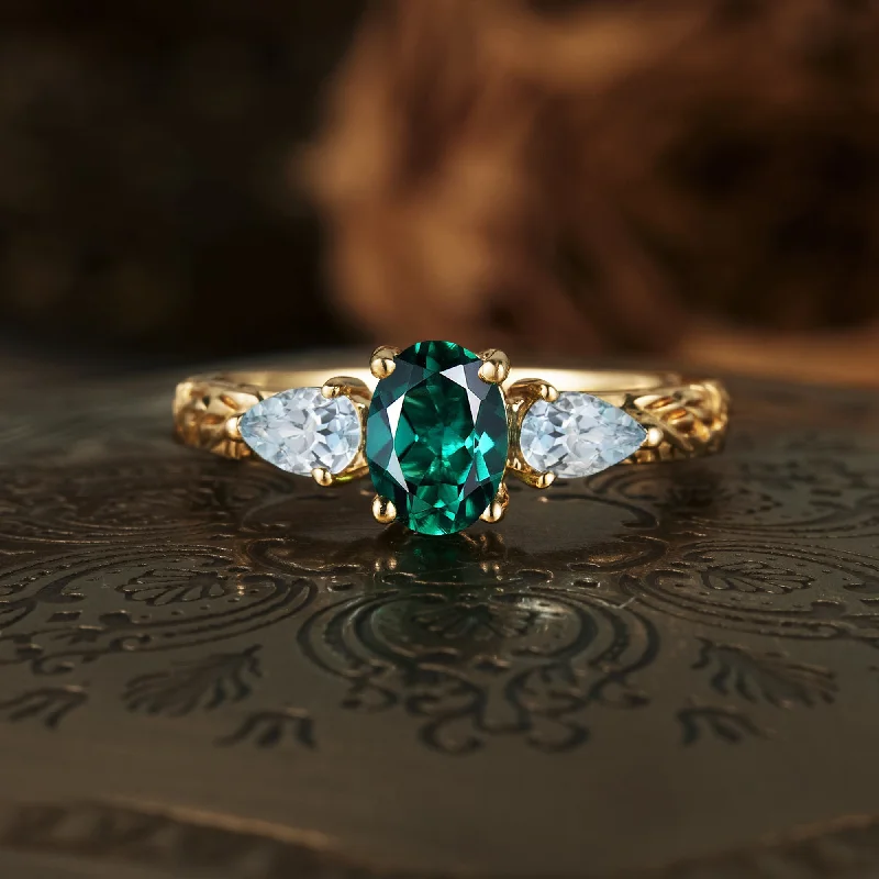 Men's Turquoise Engagement Rings in 925 Silver with a Southwestern - Inspired BandGemsMagic Oval Emerald&Aquamarine Cluster Engagement Ring Men's Turquoise Engagement Rings in 925 Silver with a Southwestern - Inspired BandGemsMagic Oval Emerald&Aquamarine Cluster Engagement Ring