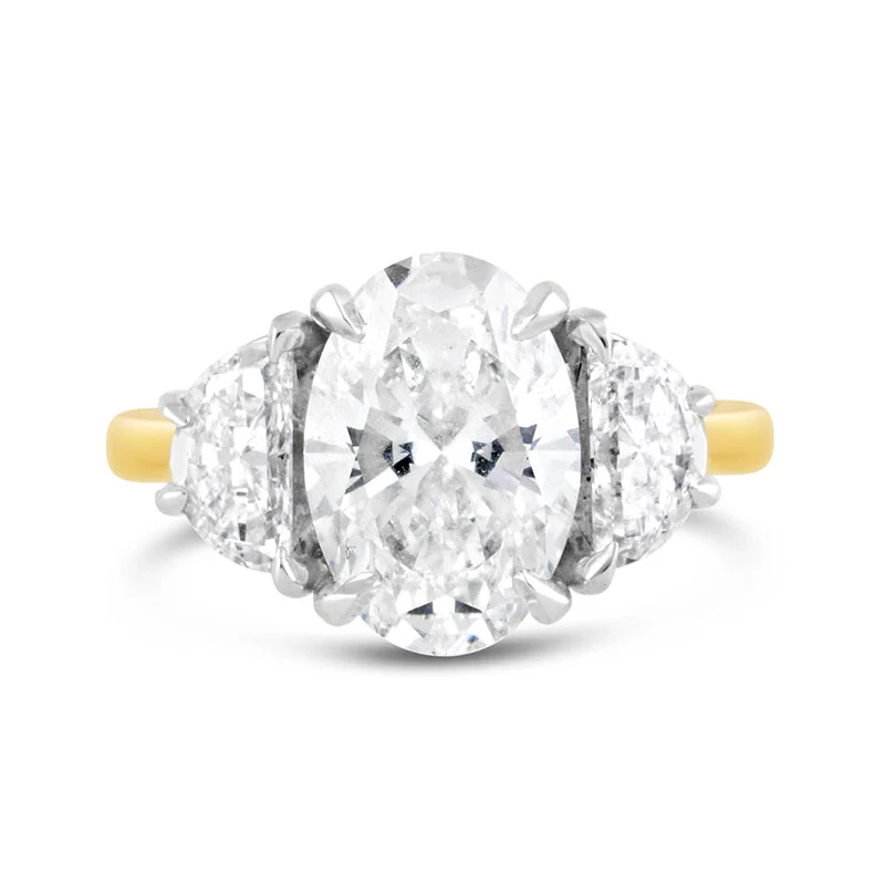 Oval & Half Moon Three Stone Engagement Ring 3.69ct