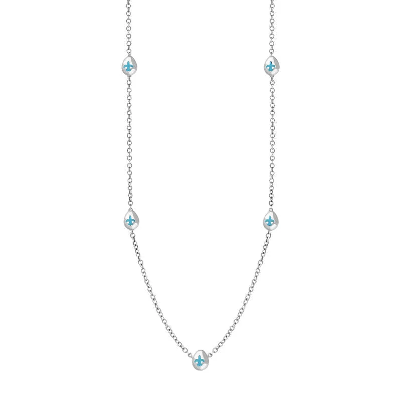 festival chain necklaces New Year9ct White Gold Turquoise Fleur De Lis Link Disc Chain Necklace