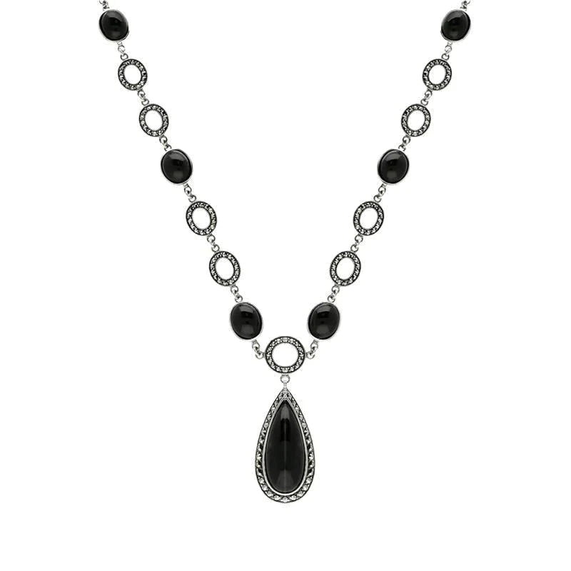 luxury chain necklaces brandsSterling Silver Whitby Jet Marcasite Pear Drop Oval Chain Necklace luxury chain necklaces brandsSterling Silver Whitby Jet Marcasite Pear Drop Oval Chain Necklace