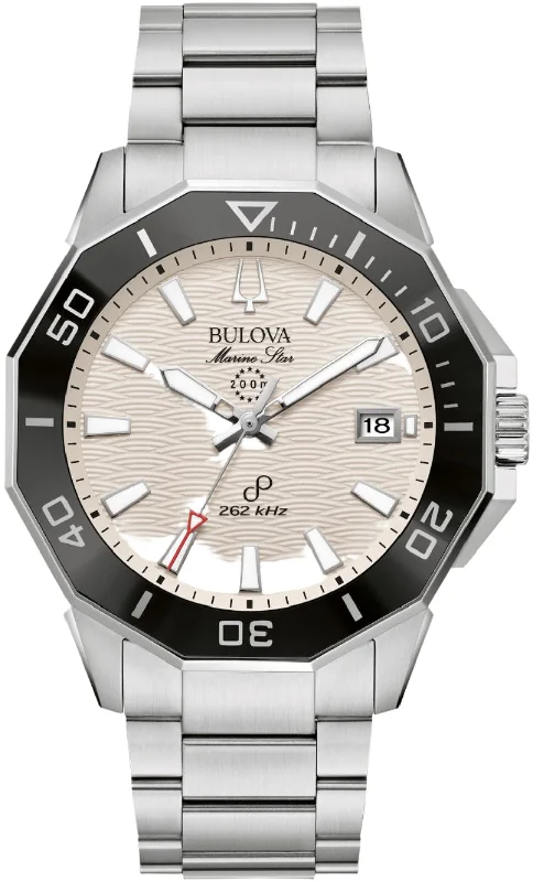 Laser - Etched Floral Design Wedding Bands in Palladium for a Delicate and Intricate LookBulova Marine Star Precisionist Laser - Etched Floral Design Wedding Bands in Palladium for a Delicate and Intricate LookBulova Marine Star Precisionist