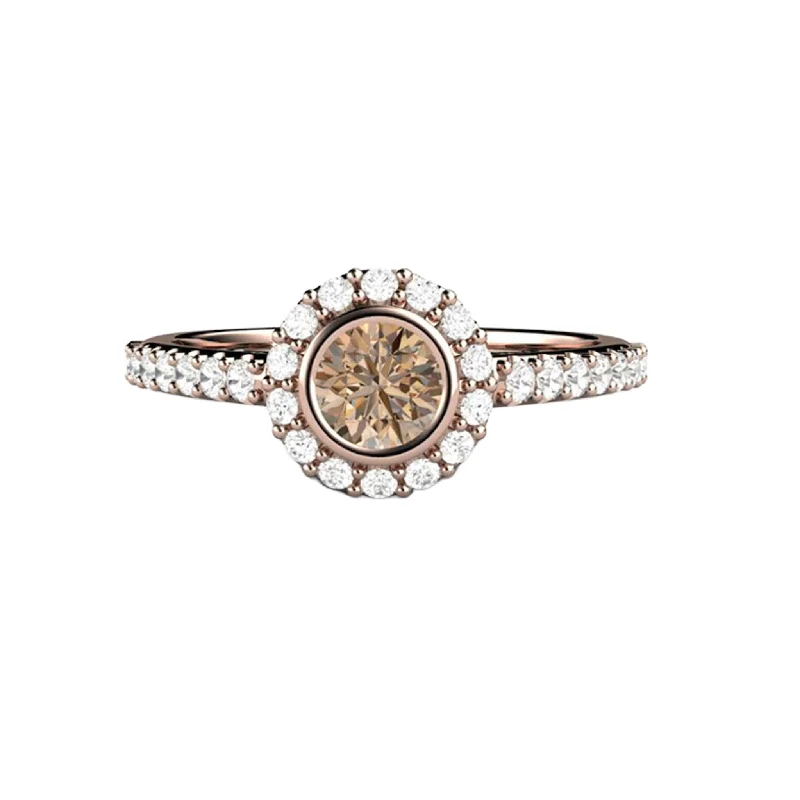 Men's Aquamarine Engagement Rings in 9K Gold with a Bezel - Set StoneCognac Brown Diamond Halo Engagement Ring Petite Pave Bezel Setting Men's Aquamarine Engagement Rings in 9K Gold with a Bezel - Set StoneCognac Brown Diamond Halo Engagement Ring Petite Pave Bezel Setting