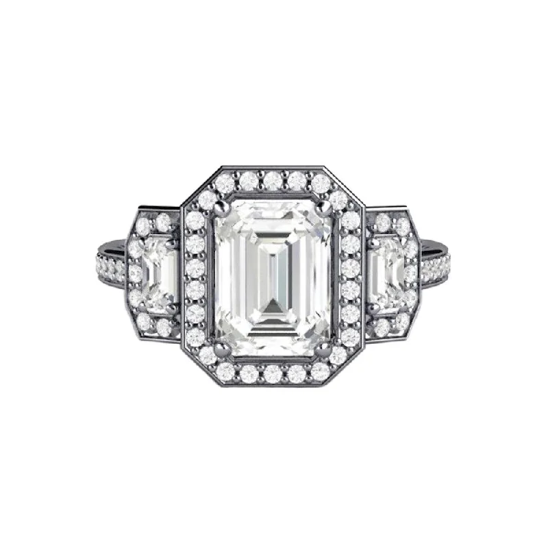 Men's Opal Engagement Rings in 10K Gold with a Milgrain - Trimmed BandMoissanite Engagement Ring 3 Stone Emerald Cut Halo Men's Opal Engagement Rings in 10K Gold with a Milgrain - Trimmed BandMoissanite Engagement Ring 3 Stone Emerald Cut Halo
