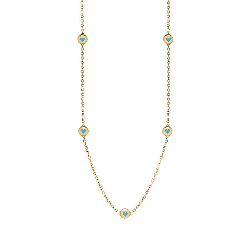 fashion chain necklaces for women9ct Yellow Gold Turquoise Heart Link Disc Chain Necklace fashion chain necklaces for women9ct Yellow Gold Turquoise Heart Link Disc Chain Necklace