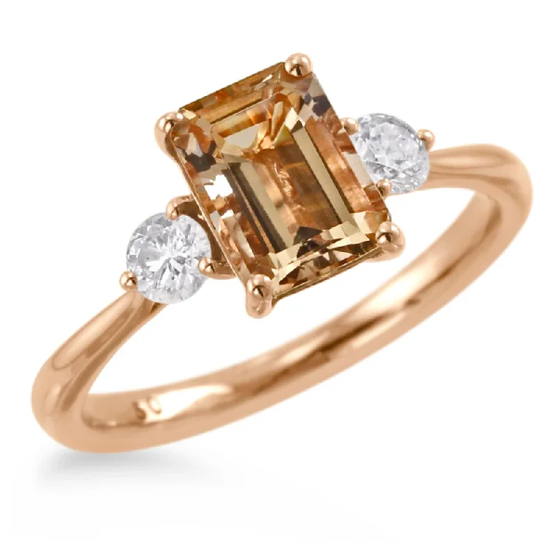 Men's Emerald Engagement Rings with 14K Yellow Gold and Vintage - Style Filigree18ct Rose Gold 1.63ct Emerald Cut Morganite And 0.31ct Round Brilliant Cut Diamond Three Stone Ring Men's Emerald Engagement Rings with 14K Yellow Gold and Vintage - Style Filigree18ct Rose Gold 1.63ct Emerald Cut Morganite And 0.31ct Round Brilliant Cut Diamond Three Stone Ring