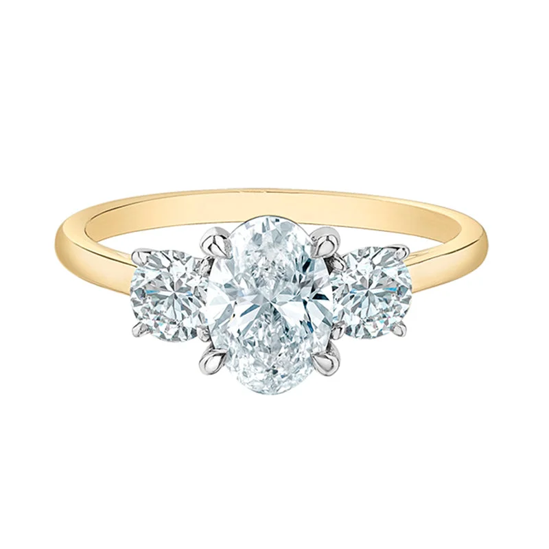 Moissanite - Set Wedding Bands in Yellow Gold for a Sparkling and Ethical Alternative to DiamondsOval & Round Diamond Three Stone Engagement Ring 2.10ct Moissanite - Set Wedding Bands in Yellow Gold for a Sparkling and Ethical Alternative to DiamondsOval & Round Diamond Three Stone Engagement Ring 2.10ct