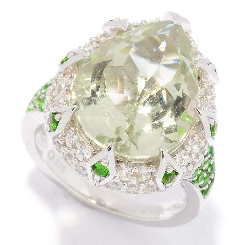 Tourmaline Gemstone Rings in 18K Two - Tone Gold with a Floral - Shaped Setting for a Feminine TouchSterling Silver Pear Cut Chrome Diopside & White Zircon Ring Tourmaline Gemstone Rings in 18K Two - Tone Gold with a Floral - Shaped Setting for a Feminine TouchSterling Silver Pear Cut Chrome Diopside & White Zircon Ring