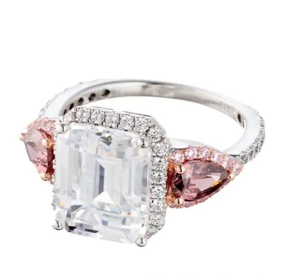 Men's Tanzanite Engagement Rings in Palladium with a Three - Stone ArrangementEmerald Cut Fancy Imitation Pink Diamond Cubic Zirconia Accent Engagement Ring In Sterling Silver Men's Tanzanite Engagement Rings in Palladium with a Three - Stone ArrangementEmerald Cut Fancy Imitation Pink Diamond Cubic Zirconia Accent Engagement Ring In Sterling Silver