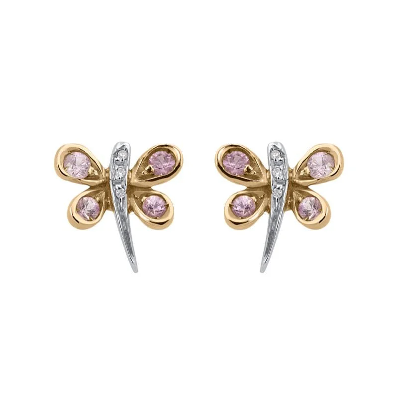 18ct White Gold 0.02ct Diamond Pink Sapphire Butterfly Earrings