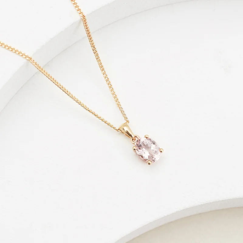 9K Yellow Gold Oval Pink Morganite Pendant