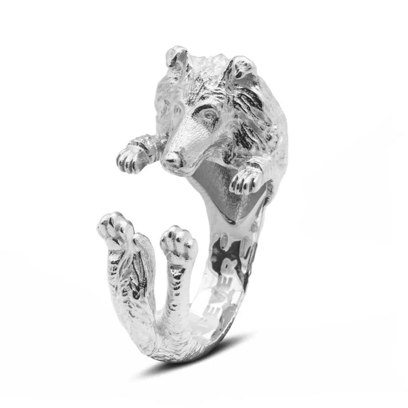 Dog Fever Sterling Silver Collie Hug ring D