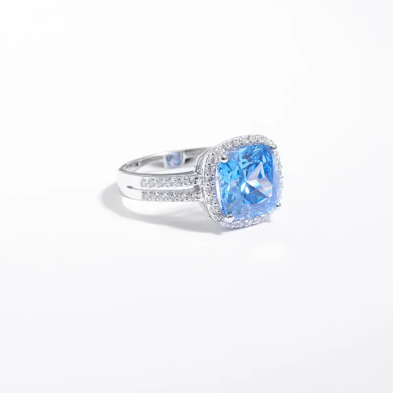 Adjustable - Fit Wedding Bands in Gold - Plated Metal for a Comfortable and Custom - Fitting OptionSterling Silver Blue Zirconia Cushion Split Shank Ring Adjustable - Fit Wedding Bands in Gold - Plated Metal for a Comfortable and Custom - Fitting OptionSterling Silver Blue Zirconia Cushion Split Shank Ring