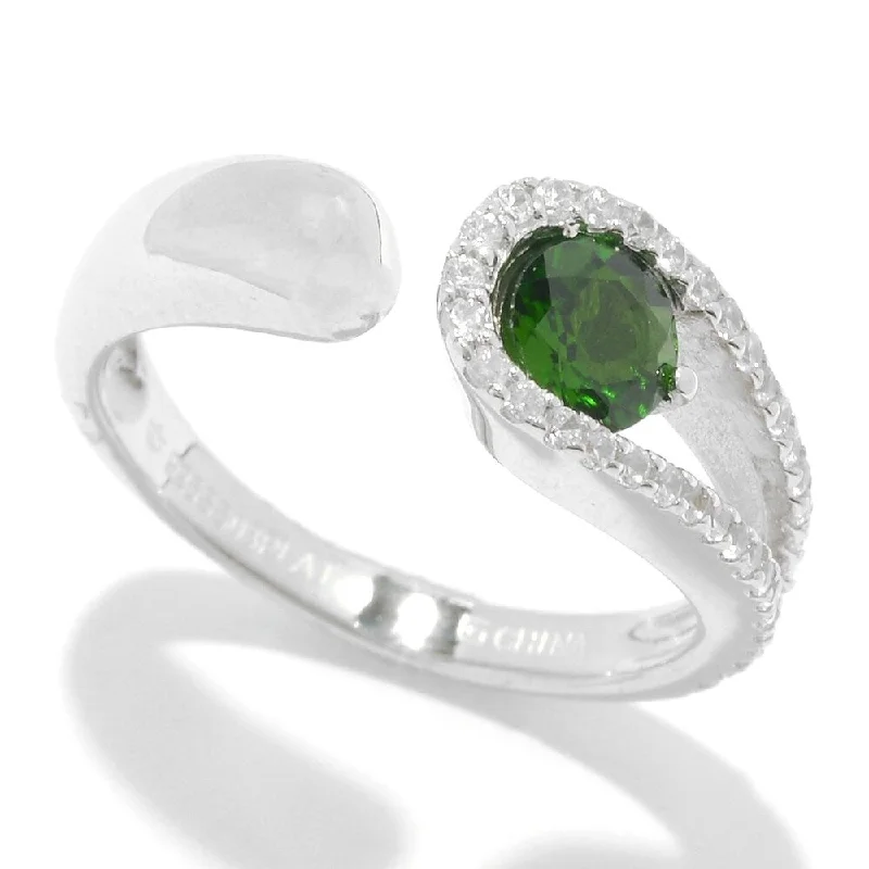 Agate Gemstone Rings in Sterling Silver with a Mosaic - Inspired Inlay for a Bohemian StyleSterling Silver Chrome Diopside and White Zircon Bypass Band Ring Agate Gemstone Rings in Sterling Silver with a Mosaic - Inspired Inlay for a Bohemian StyleSterling Silver Chrome Diopside and White Zircon Bypass Band Ring