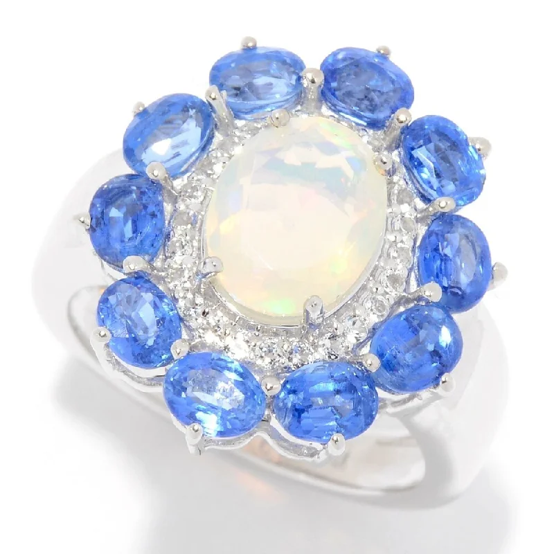 Emerald Gemstone Rings Set in Platinum with Filigree Work for a Vintage - Inspired LookSterling Silver Ethiopian Opal, Kyanite & White Topaz Flower Ring Emerald Gemstone Rings Set in Platinum with Filigree Work for a Vintage - Inspired LookSterling Silver Ethiopian Opal, Kyanite & White Topaz Flower Ring