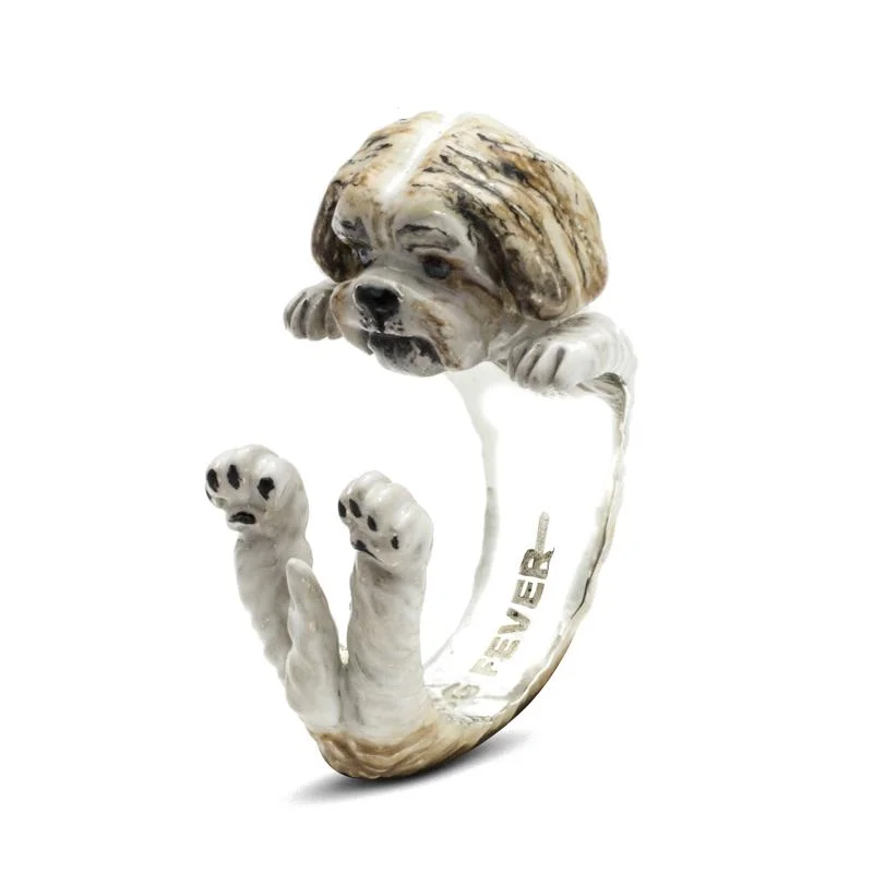 Dog Fever Sterling Silver Enamelled Shih Tzu Hug Ring D
