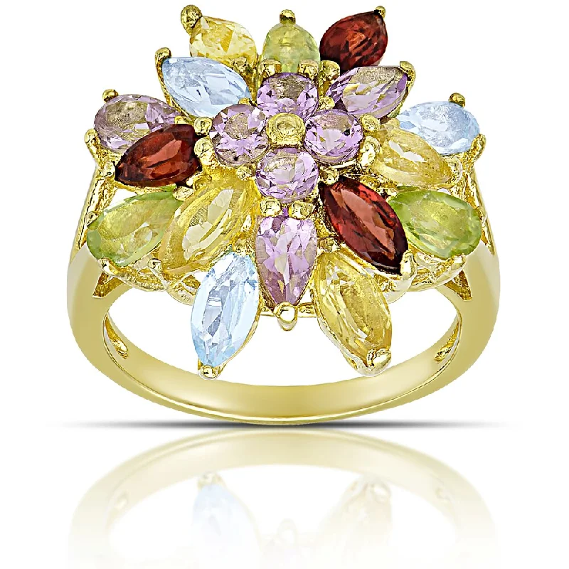 Turquoise Gemstone Rings in 925 Silver with a Southwestern - Inspired Design for a Rustic CharmDolce Giavonna Gold over Sterling Silver Multi Gemstone Cluster Ring (Size 7) Turquoise Gemstone Rings in 925 Silver with a Southwestern - Inspired Design for a Rustic CharmDolce Giavonna Gold over Sterling Silver Multi Gemstone Cluster Ring (Size 7)