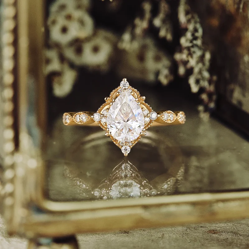 Men's Opal Engagement Rings in 10K Gold with a Milgrain - Trimmed BandGemsMagic Vintage Pear Moissanite Engagement Ring Men's Opal Engagement Rings in 10K Gold with a Milgrain - Trimmed BandGemsMagic Vintage Pear Moissanite Engagement Ring