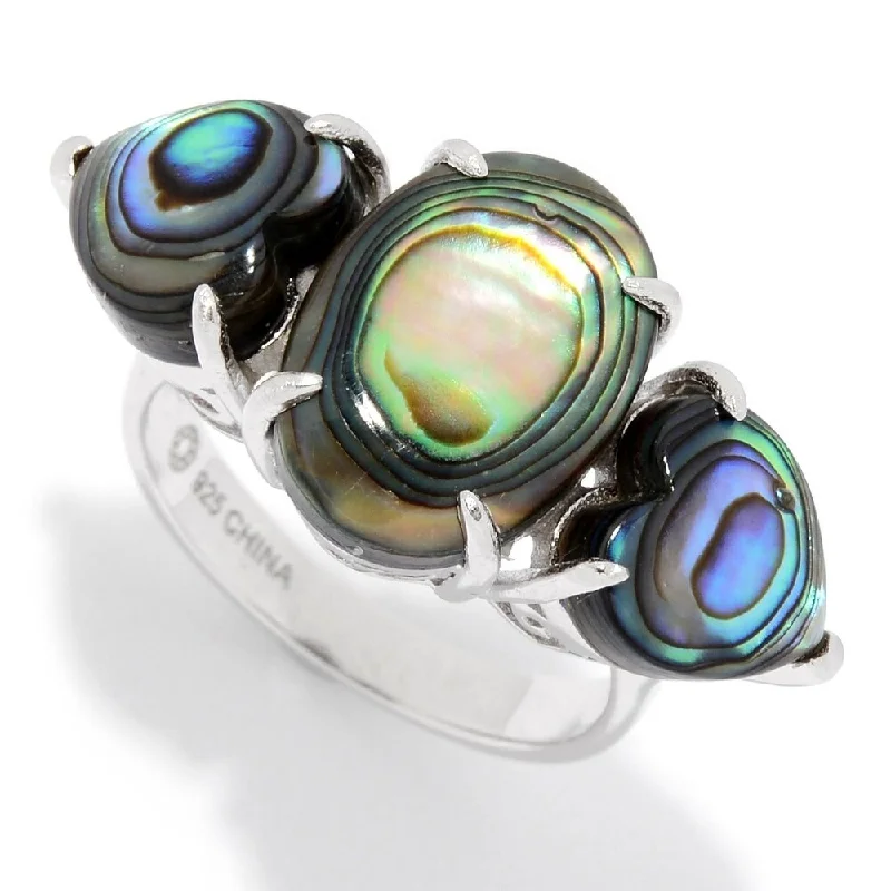 Moonstone Gemstone Rings in Silver - Plated Copper with a Celtic - Inspired Pattern for a Mystical VibeSterling Silver Abalone Doublet Three-Stone Ring Moonstone Gemstone Rings in Silver - Plated Copper with a Celtic - Inspired Pattern for a Mystical VibeSterling Silver Abalone Doublet Three-Stone Ring