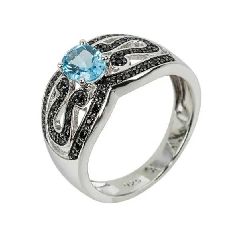Topaz Gemstone Rings in 10K Gold with a Channel - Set Design for a Contemporary and Durable Option925 Sterling Silver Swiss Blue Topaz and Black Spinel Ring Topaz Gemstone Rings in 10K Gold with a Channel - Set Design for a Contemporary and Durable Option925 Sterling Silver Swiss Blue Topaz and Black Spinel Ring