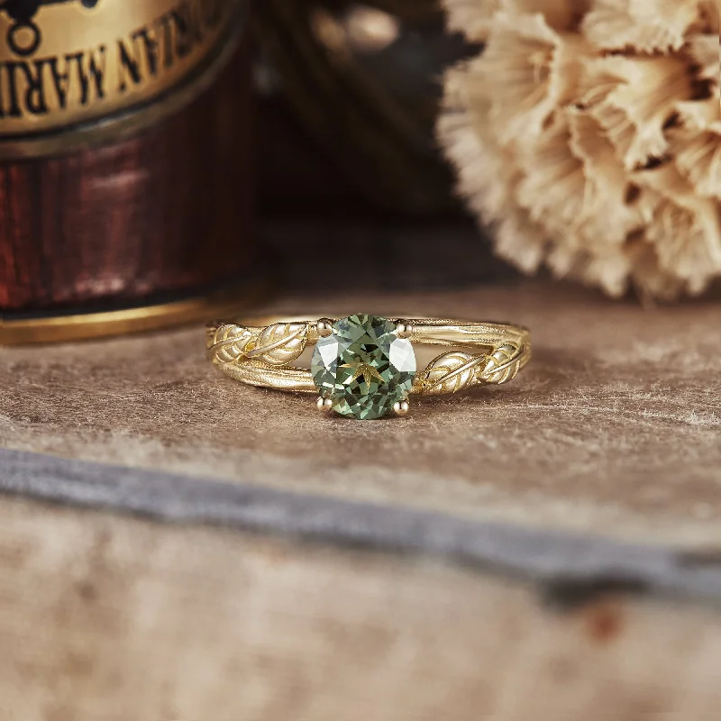 Men's Ruby Engagement Rings in Rose Gold with a Solitaire Design for a Romantic GestureTextured Twig Green Sapphire Ring Men's Ruby Engagement Rings in Rose Gold with a Solitaire Design for a Romantic GestureTextured Twig Green Sapphire Ring