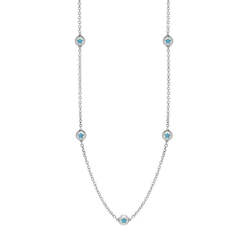 open link chain necklaces style9ct White Gold Turquoise Star Link Disc Chain Necklace open link chain necklaces style9ct White Gold Turquoise Star Link Disc Chain Necklace