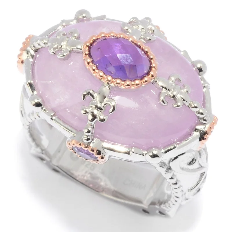 Amethyst Gemstone Rings in Sterling Silver with a Halo of Cubic Zirconia for a Budget - Friendly LuxuryDallas Prince Sterling Silver 18 x 13mm Oval Kunzite & Amethyst East-West Ring