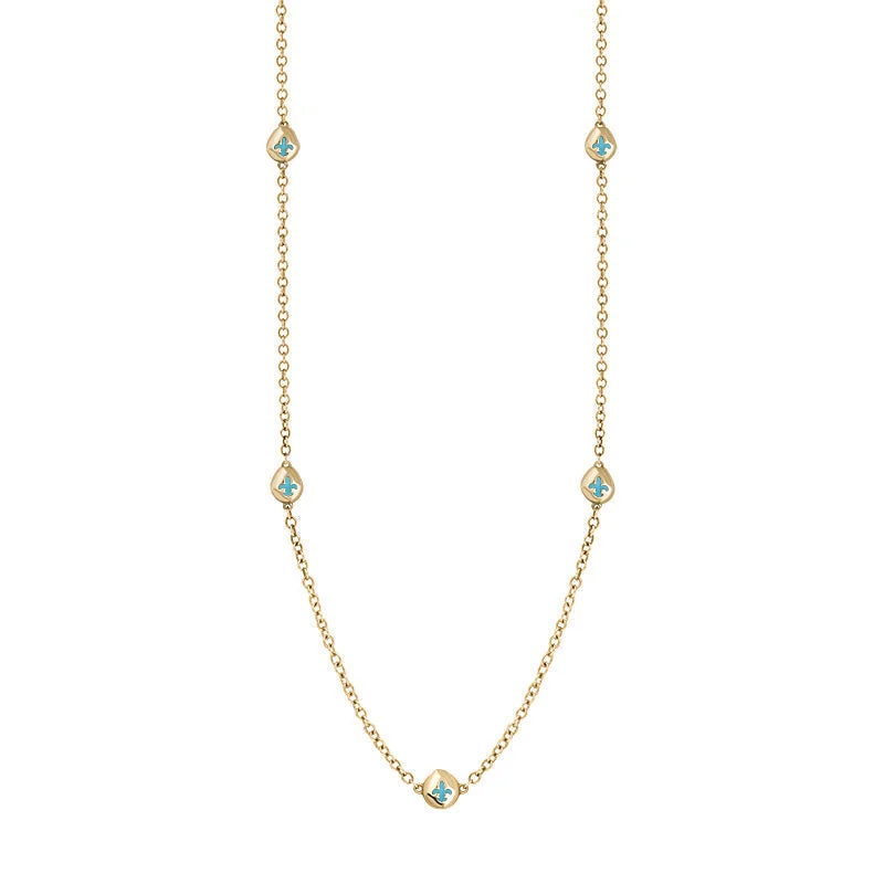 gold plated chain necklaces9ct Yellow Gold Turquoise Fleur De Lis Link Disc Chain Necklace gold plated chain necklaces9ct Yellow Gold Turquoise Fleur De Lis Link Disc Chain Necklace