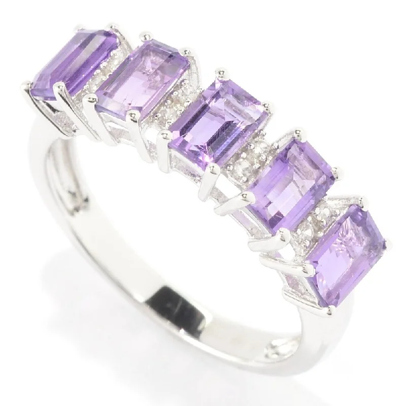 Topaz Gemstone Rings in 10K Gold with a Channel - Set Design for a Contemporary and Durable OptionSterling Silver 1 2/5ct Emerald-cut Amethyst and White Zircon Ring Topaz Gemstone Rings in 10K Gold with a Channel - Set Design for a Contemporary and Durable OptionSterling Silver 1 2/5ct Emerald-cut Amethyst and White Zircon Ring