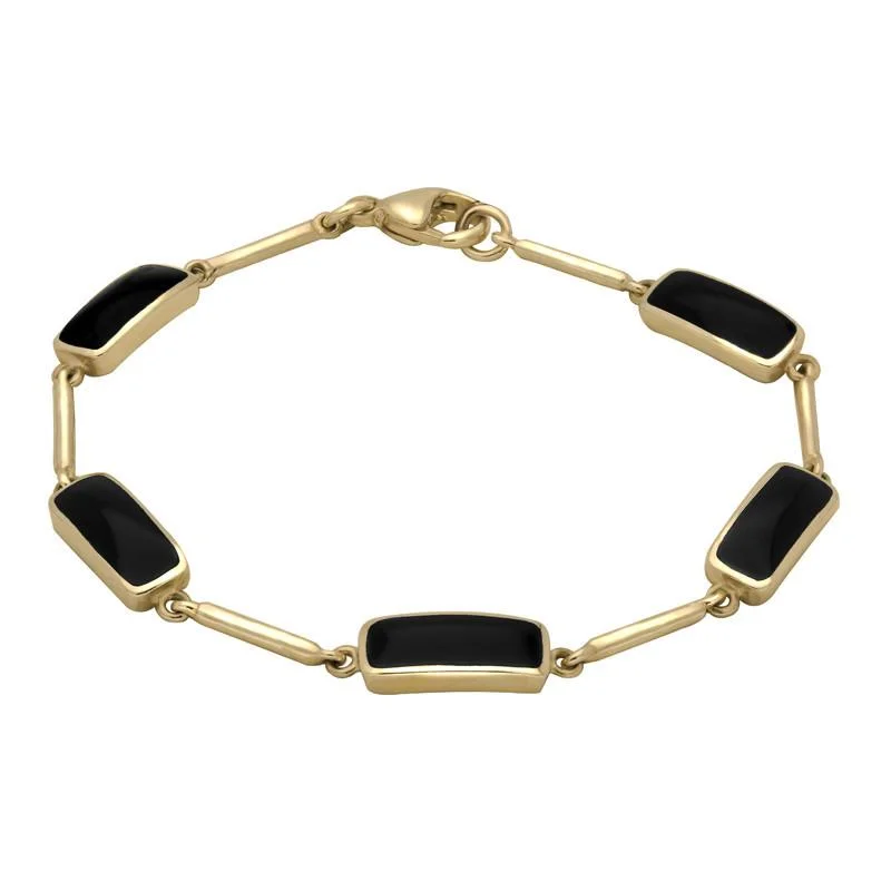 Emerald - Cut Gemstone Wedding Bands in 18K Gold for a Luxurious and Statement - Making Piece9ct Yellow Gold Whitby Jet Five Stone Oblong Bar Bracelet Emerald - Cut Gemstone Wedding Bands in 18K Gold for a Luxurious and Statement - Making Piece9ct Yellow Gold Whitby Jet Five Stone Oblong Bar Bracelet