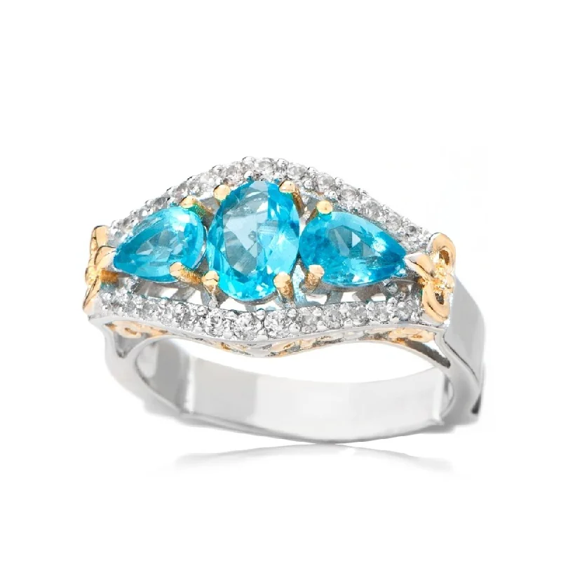 Emerald Gemstone Rings Set in Platinum with Filigree Work for a Vintage - Inspired LookSterling Silver Two-Tone Paraiba Color Blue Apatite & White Zircon Ring Emerald Gemstone Rings Set in Platinum with Filigree Work for a Vintage - Inspired LookSterling Silver Two-Tone Paraiba Color Blue Apatite & White Zircon Ring