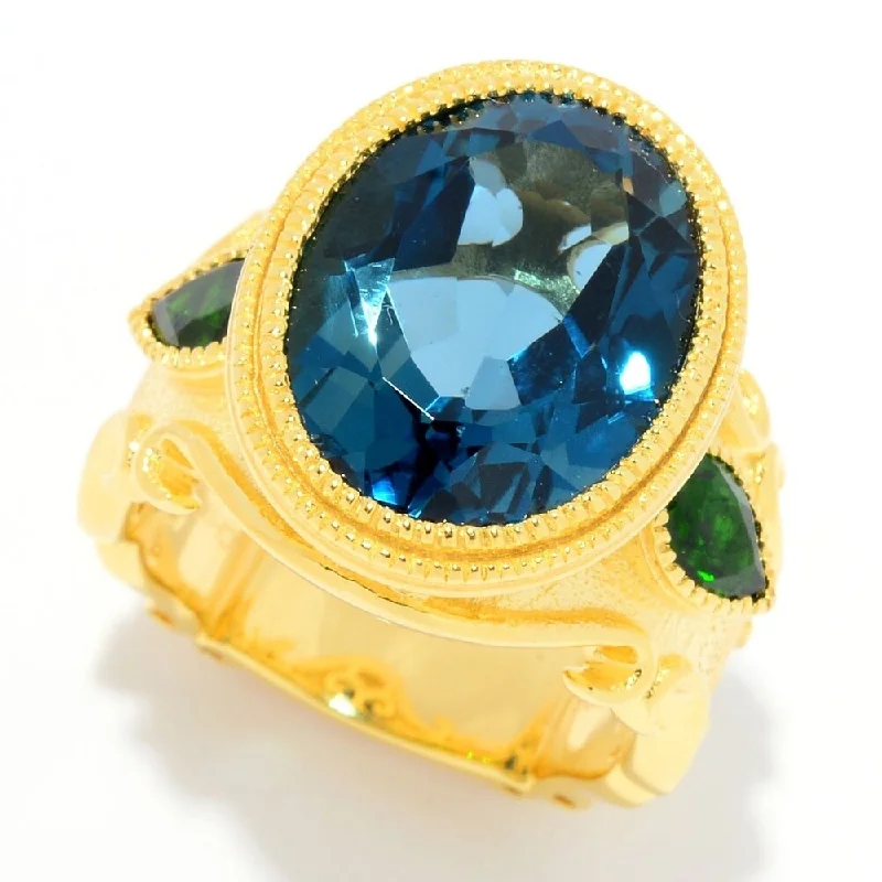 Iolite Gemstone Rings in 10K Gold with a Twisted Band for a Distinctive and Stylish Accessory13.20ctw London Blue Topaz & Chrome Diopside Etruscan Ring Iolite Gemstone Rings in 10K Gold with a Twisted Band for a Distinctive and Stylish Accessory13.20ctw London Blue Topaz & Chrome Diopside Etruscan Ring