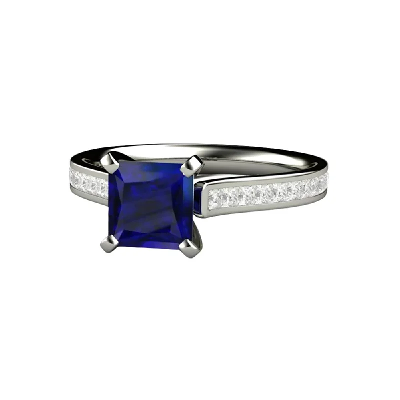 Men's Turquoise Engagement Rings in 925 Silver with a Southwestern - Inspired BandPrincess Cut Blue Sapphire Engagement Ring Diamond Accented Solitaire Men's Turquoise Engagement Rings in 925 Silver with a Southwestern - Inspired BandPrincess Cut Blue Sapphire Engagement Ring Diamond Accented Solitaire