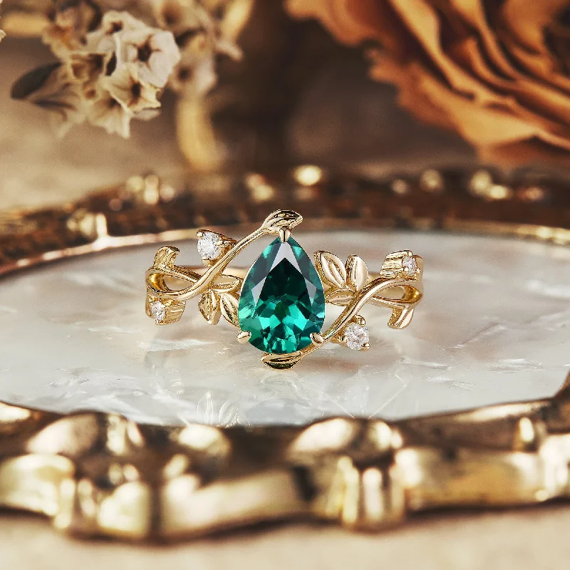 Men's Malachite Engagement Rings in 14K Gold with a Carved Stone Centerpiece6x8mm Pear Cut Emerald Leaf Ring - Grace Men's Malachite Engagement Rings in 14K Gold with a Carved Stone Centerpiece6x8mm Pear Cut Emerald Leaf Ring - Grace