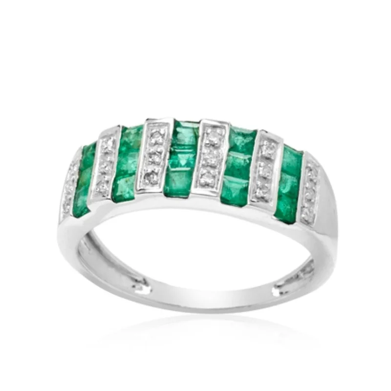 Emerald Gemstone Rings Set in Platinum with Filigree Work for a Vintage - Inspired Look14K White Gold Emerald and White Diamond Ring Emerald Gemstone Rings Set in Platinum with Filigree Work for a Vintage - Inspired Look14K White Gold Emerald and White Diamond Ring