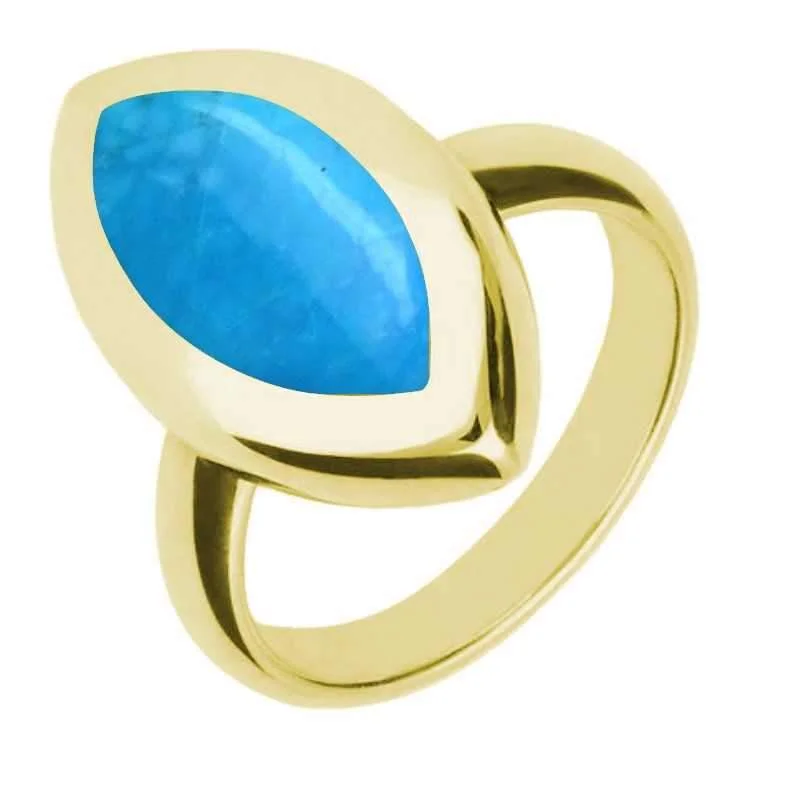 Two - Tone Gold and Silver Wedding Bands with a Twist Design for a Contemporary and Eye - Catching Style9ct Yellow Gold Turquoise Framed Marquise Ring