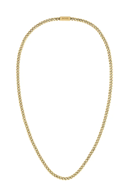 casual chain necklaces for teensBoss Gold Tone Plated Stainless Steel Mens 24 Inch Curb Chain Necklace