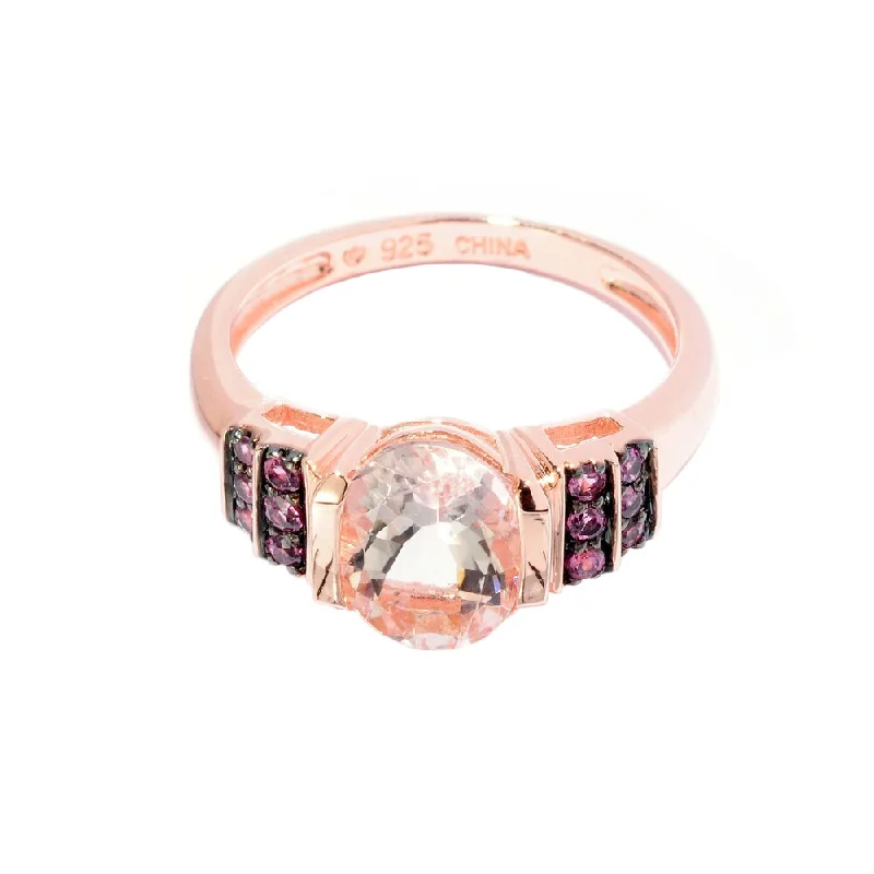Opal Gemstone Rings in Rose Gold with a Milgrain Edge for a Feminine and Romantic Style10k Rose Gold Morganite and Rhodolite Ring Opal Gemstone Rings in Rose Gold with a Milgrain Edge for a Feminine and Romantic Style10k Rose Gold Morganite and Rhodolite Ring