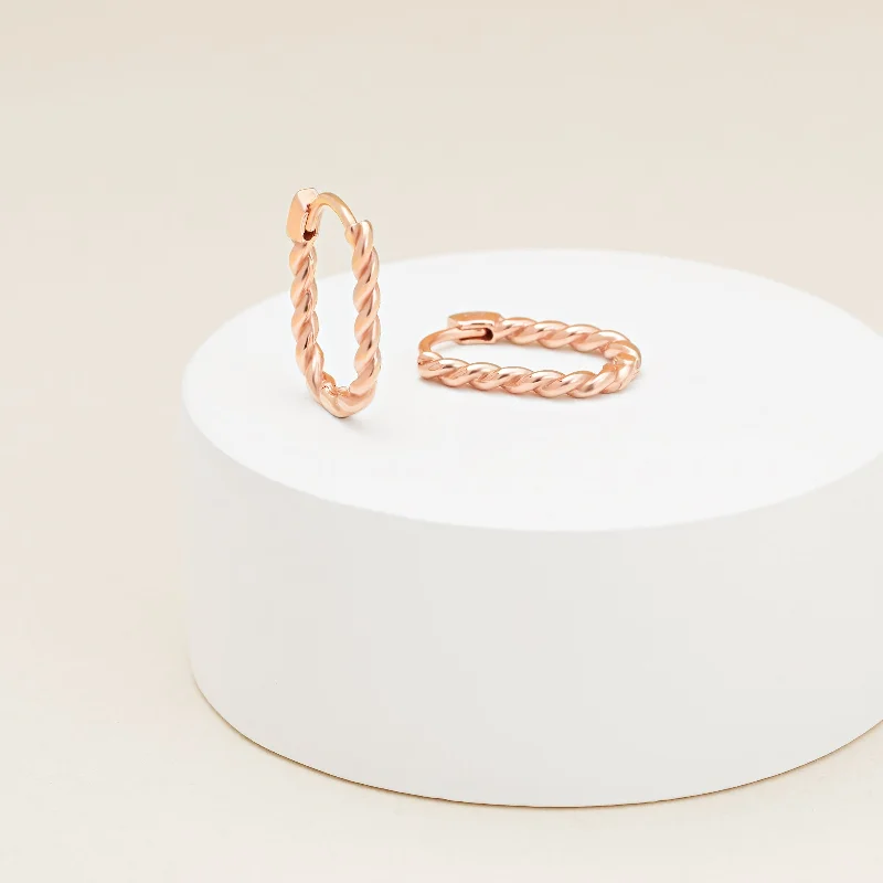 9K Rose Gold Twist Paperclip Huggie Earrings